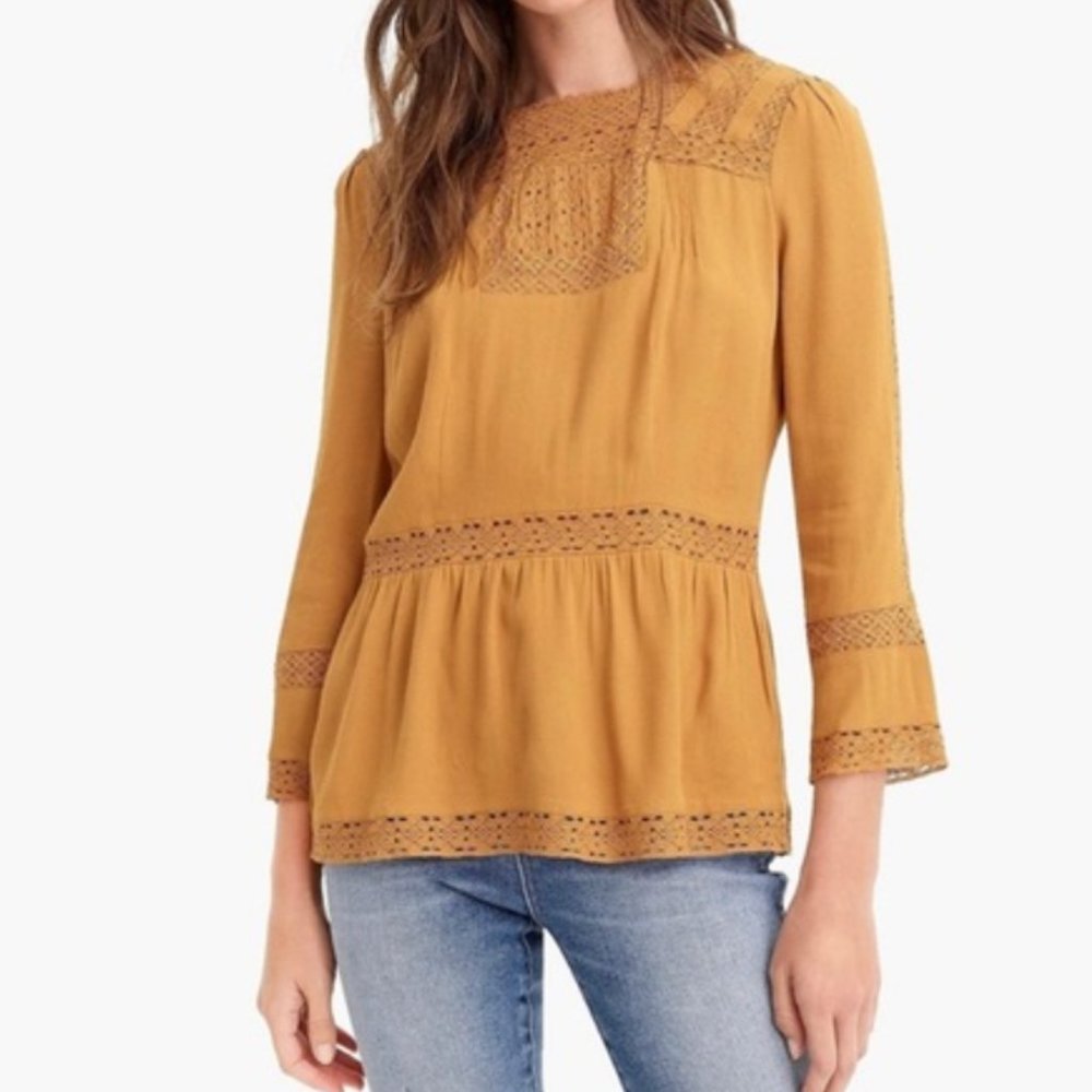 Jcrew Point Sur Lace Trim Peasant Blouse